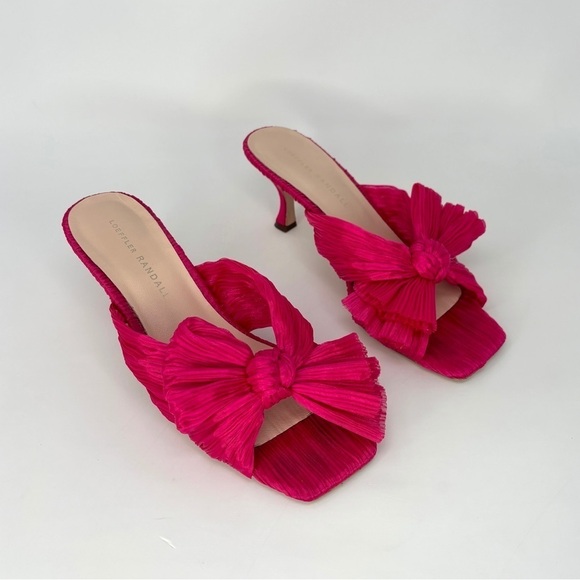 Loeffler Randall Eugenia Pleated Bow High Heel Mule Sandals in Fuchsia Pink, 7 - Picture 4 of 11